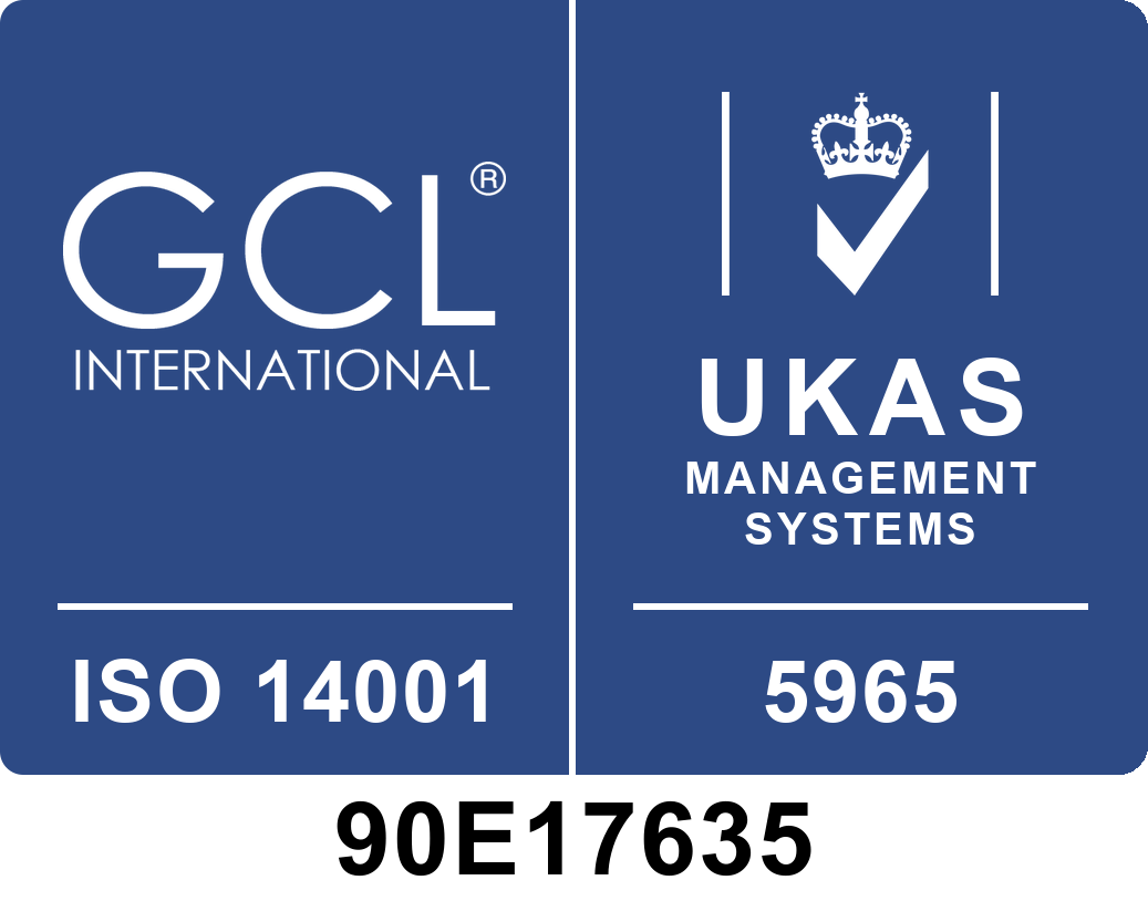 ISO 14001 certified by GCL International, UKAS accredited 5965, registration number 90E17635