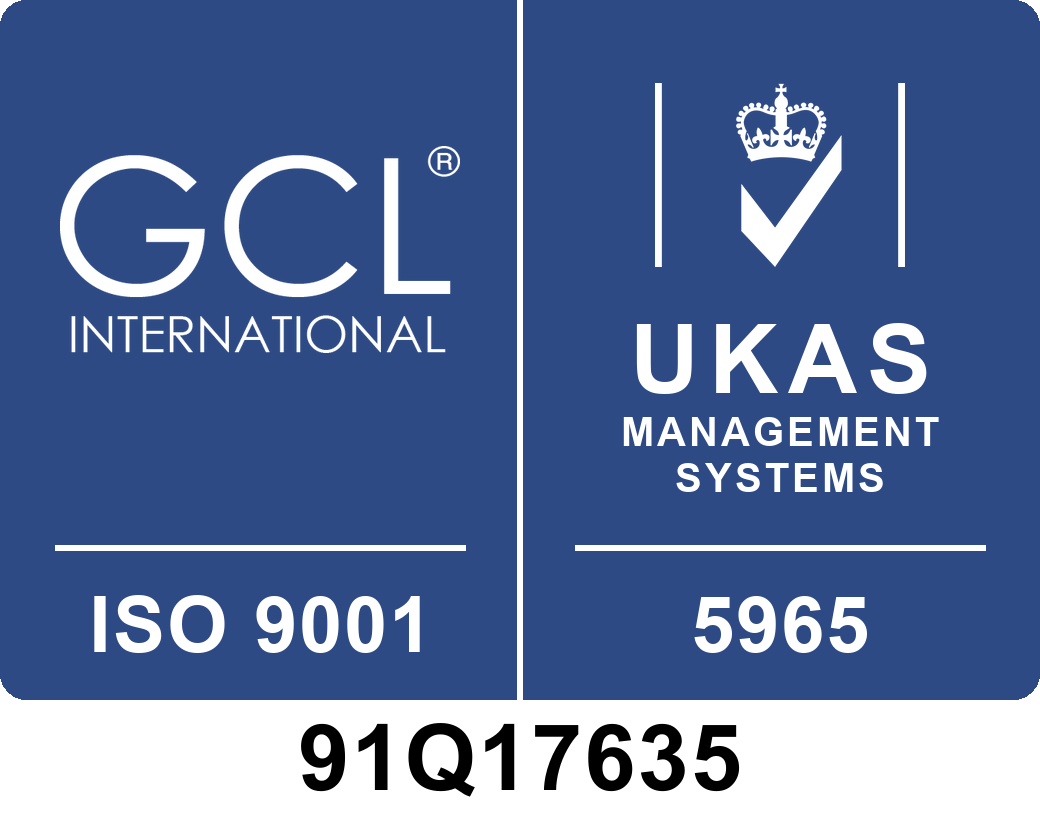 ISO 9001 certified by GCL International, UKAS accredited 5965, registration number 91Q17635
